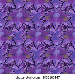 Vector flower concept. Natural violet, purple and gray hibiscus. Floral pattern can be used for wallpaper, website background, wrapping paper. Summer design.