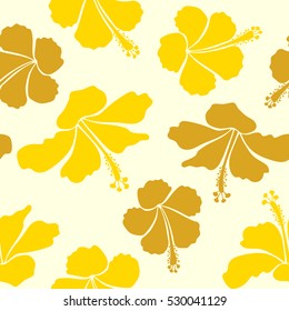 Vector flower concept. Natural yellow and neutral hibiscus seamless pattern. Seamless floral pattern can be used for wallpaper, website background, wrapping paper. Summer design.