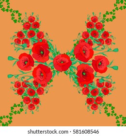 Vector flower concept on a brown backdrop. Floral pattern can be used for wallpaper, wrapping paper, textile print. Leaf natural floral pattern, summer design.