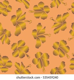 Vector flower concept. Seamless floral pattern can be used for wallpaper, website background, wrapping paper. Summer design. Natural yellow and brown hibiscus seamless pattern.
