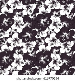 Vector flower concept. Seamless floral pattern can be used for wallpaper, website background, wrapping paper. Summer design. Natural purple and white hibiscus seamless pattern.