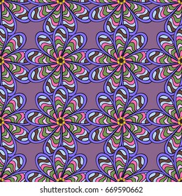 Vector flower concept. Seamless floral pattern can be used for wallpaper, website background, wrapping paper. Summer design. Leaf natural pattern in blue and pink colors.