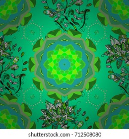 Vector flower concept. Seamless floral pattern can be used for wallpaper, website background, wrapping paper. Summer design. Leaf natural pattern in green, blue and black colors.
