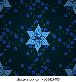 Vector flower concept. Summer design. Leaf natural pattern in blue colors. Seamless floral pattern can be used for wallpaper, website background, wrapping paper.