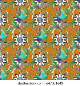 Vector flower concept. Summer design. Leaf natural pattern in blue colors. Seamless floral pattern can be used for wallpaper, website background, wrapping paper.