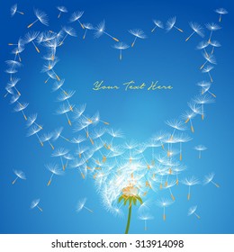 Vector flower dandelion on a wind loses the integrity forming love