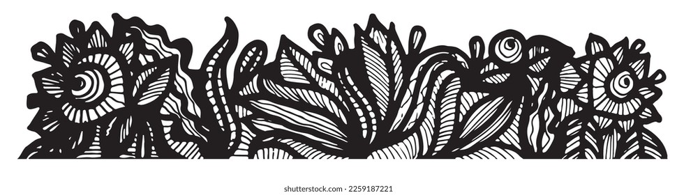 Vector Flower. decoration Italian Ornament. Swatch Background. Strips. Stencil Beautiful Flowers. Indian Sihluette Flower. Monocrome Floral Frame. Delicate Floral Lace.