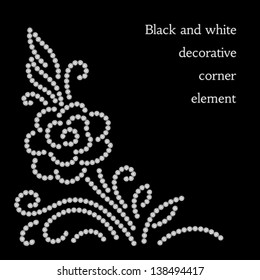 Vector flower, decorative floral element, diamond pattern on black