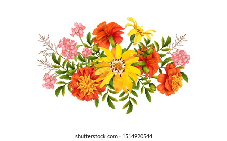 Vector Flower Design. Beautiful bouquet of autumn flowers on white background