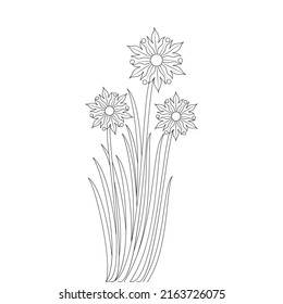diseño de flor vectorial con trazo arte de línea negra floreciente dibujo de mano
