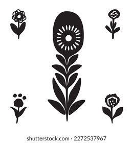 Vector flower doodle vector icon collection. Set of floral motif in scandi style. 