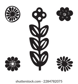 Vector flower doodle vector icon collection. Set of floral motif in scandi style. 