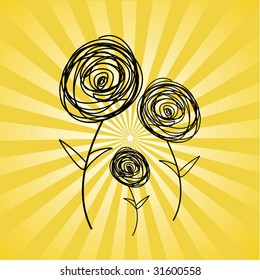 Vector Flower Doodles On Sunburst