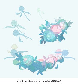 Vector flower elements set collection of roses. Decor elements for greeting cards, wedding invitations, birthday and other celebrations.