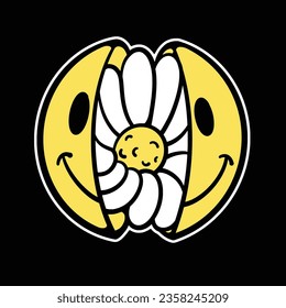 Vector Flower in emoticon Street wear Cartoon Illustration