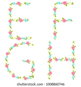 Vector flower font. Capital alphabet. Flower lettering. Blossom characters.