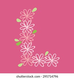 vector flower font, capital Alphabet Letter L