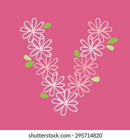 vector flower font, capital Alphabet Letter V