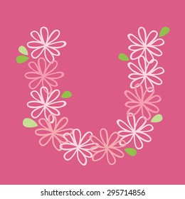 vector flower font, capital Alphabet Letter U