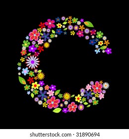 Vector flower font, letter C