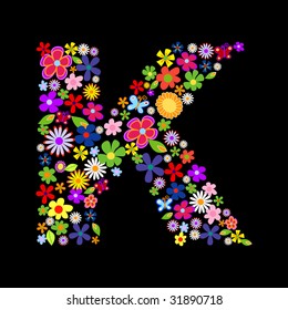 Vector flower font, letter K