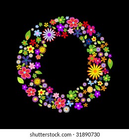 Vector flower font, letter O