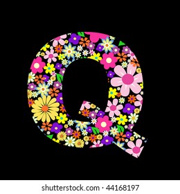 Vector flower font, letter Q