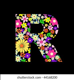 Vector flower font, letter R