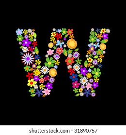 Vector flower font, letter W