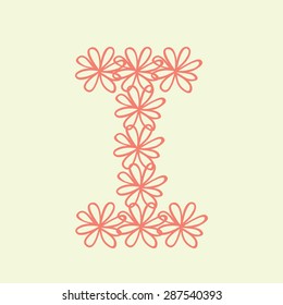 Vector flower font vintage style with sweet color. Letter I.