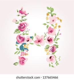 vector flower font,capital H