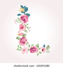 vector flower font,capital L