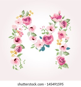 vector flower font,capital M