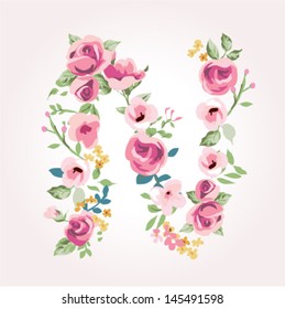 vector flower font,capital N