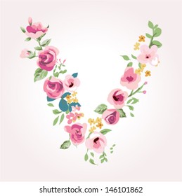 vector flower font,capital V