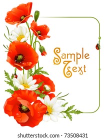 Vector flower frame 8. Poppy and Camomile