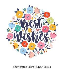 Marco de flor vectorial. Hermosa tarjeta con colorido patrón floral. Mis mejores deseos. Diseño bonito para tarjetas de felicitación. Ilustración botánica