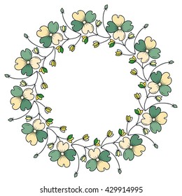 Vector flower frame. Colorful flower wreath. Template with flower illustration. Hand drawn floral background with stylized flowers