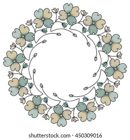 Vector flower frame. Colorful flower wreath. Template with flower illustration. Hand drawn floral background with stylized flowers