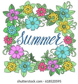 Vector flower frame and lettering in center of it