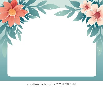 Marco de flores de Vector sobre un fondo azul con un borde floral