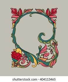 Vector flower frame. Ornate Frame from colorful lines pattern. Ornamental floral element with place for text. Abstract background. Good for invitations, announcements, scrapbooks. Design template 