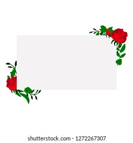 
Vector flower frame. Red peonies and roses. Green leaves
