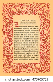 Vector flower frame. Retro, vintage, gothic style. Vintage frame with flowers , vector retro background. Flourish heraldry elements.  Ornamental frame.