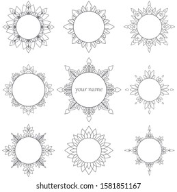 Vector flower frame symbol. Handdrawn logotype for flower shop isolated on white background and easy to use. Vintage logo Royalty, Heraldic Design with Flourishes Elegant Elements. Template Mandala