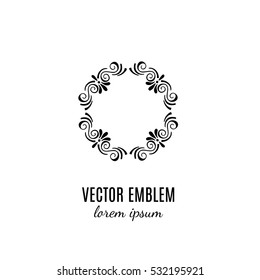 Vector flower frame symbol. Handdrawn logotype for flower shop isolated on white background and easy to use. Perfect logo for your business. Clean and minimalistic symbols.