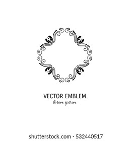 Vector flower frame symbol. Handdrawn logotype for flower shop isolated on white background and easy to use. Perfect logo for your business. Clean and minimalistic symbols.