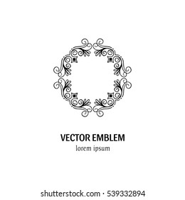 Vector flower frame symbol. Handdrawn logotype for flower shop isolated on white background and easy to use. Perfect logo for your business. Clean and minimalistic symbols.