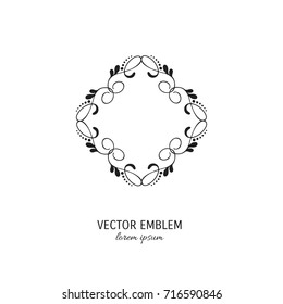 Vector flower frame symbol. Handdrawn logotype for flower shop isolated on white background and easy to use. Perfect logo for your business. Clean and minimalistic symbols.