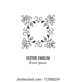 Vector flower frame symbol. Handdrawn logotype for flower shop isolated on white background and easy to use. Perfect logo for your business. Clean and minimalistic symbols.